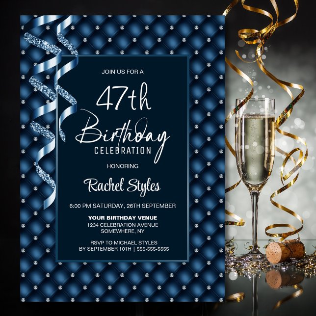 Invitation Motif Diamant Bleu N'importe quel âge fête d'anniv (Créateur téléchargé)