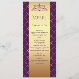 Invitation Motif diamant doré sur menu de mariage royal pourp