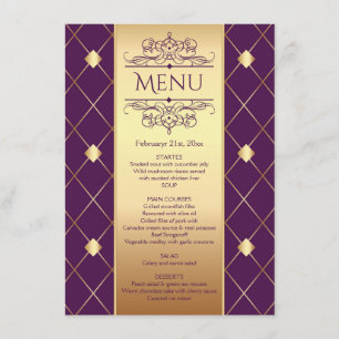 Invitation Motif diamant or sur le menu Mariage violet