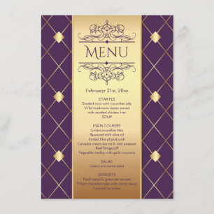 Invitation Motif diamant or sur le menu Mariage violet royal
