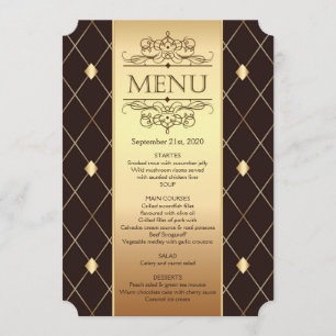 Invitation Motif diamant or sur Mariage brun Menu