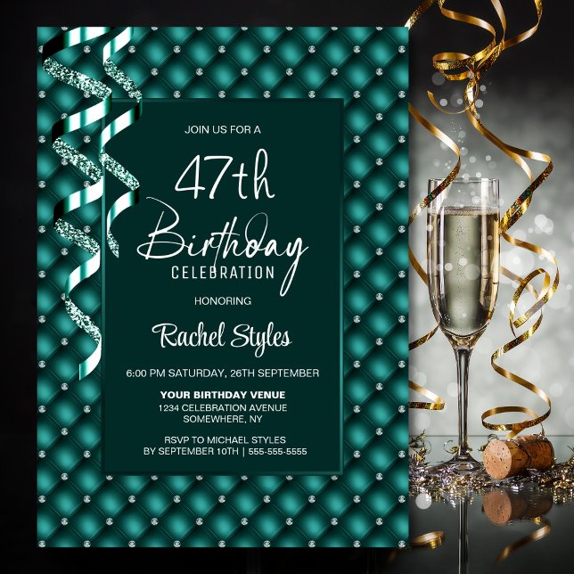 Invitation Motif Diamant Vert N'importe quel âge fête d'anniv (Créateur téléchargé)
