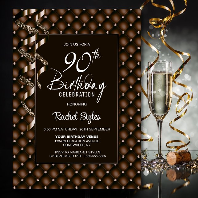 Invitation Motif Diamond Brown 90e fête d'anniversaire (Créateur téléchargé)