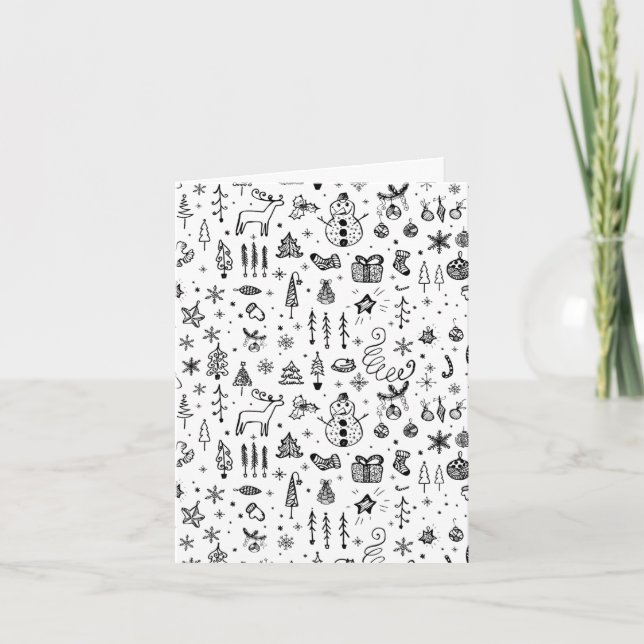 Invitation Motif d'icônes de Noël noir et blanc – Mignon  (Devant)