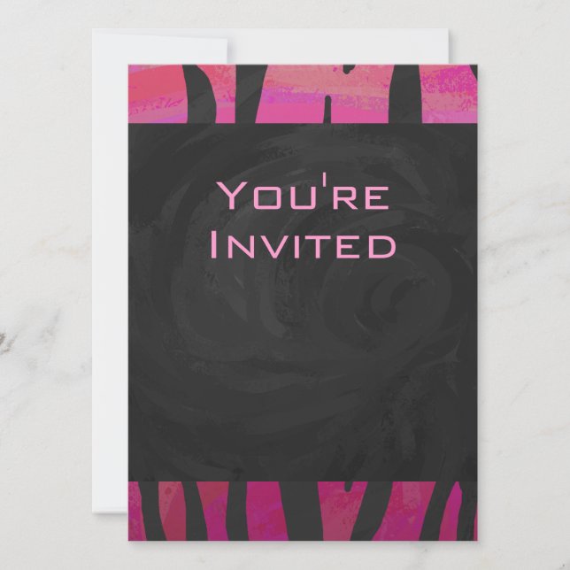 Invitation Motif d'impression monogramme rose et noir (Devant)