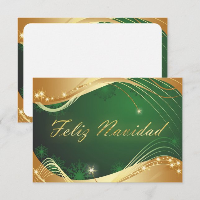 Invitation Motif doré de Noël avec fond vert (Devant / Derrière)