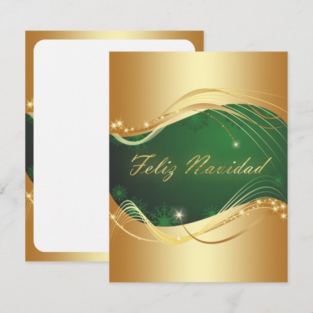 Invitation Motif doré de Noël avec fond vert (Devant / Derrière)