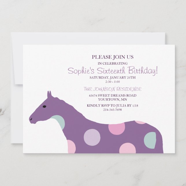 Invitation Motif du Cheval coloré Seizième anniversaire (Devant)