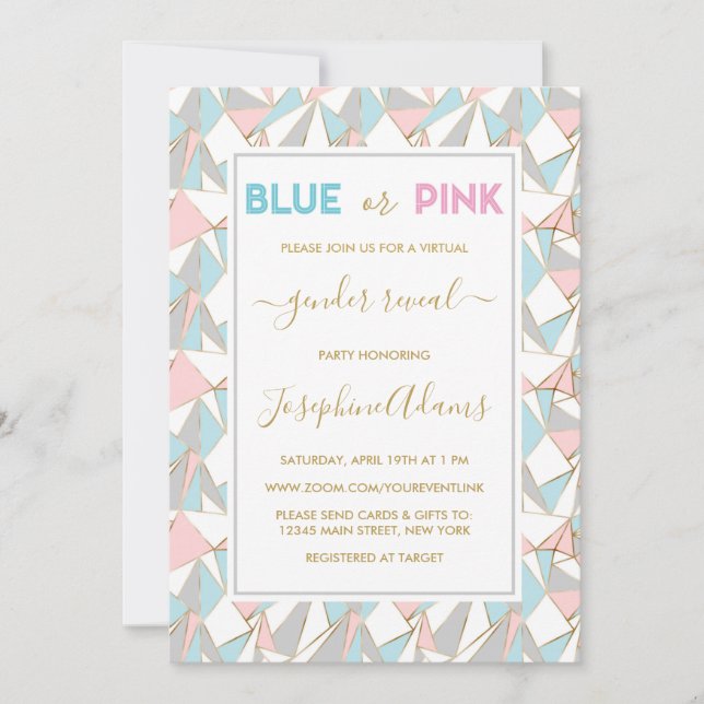 Invitation Motif du triangle bleu rose Révélation virtuelle d (Devant)