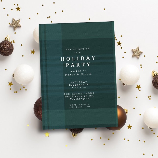 Invitation Motif écossais classique de Noël, fête simple vert (Créateur téléchargé)