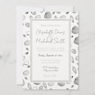 Invitation Motif élégant Black White Seashells