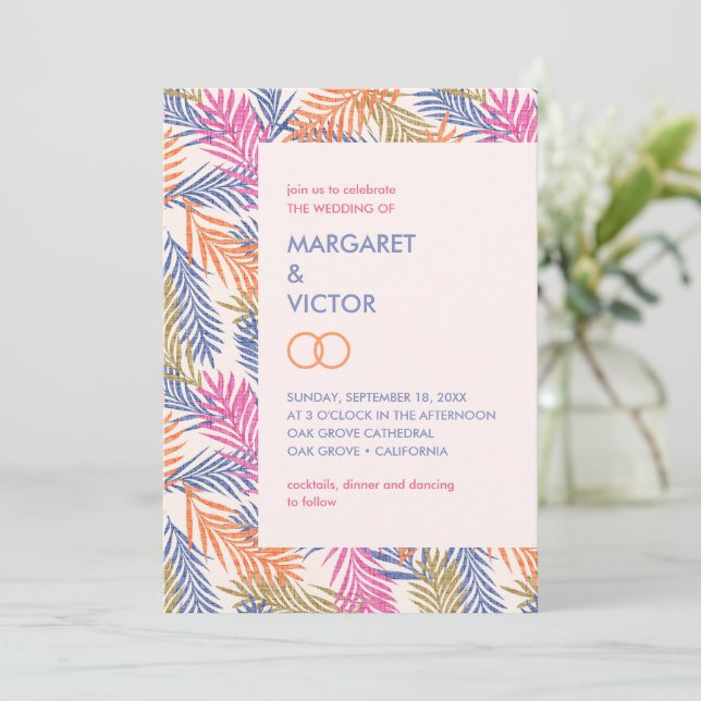 Invitation Motif élégant de feuilles de palmier tropical (Debout devant)