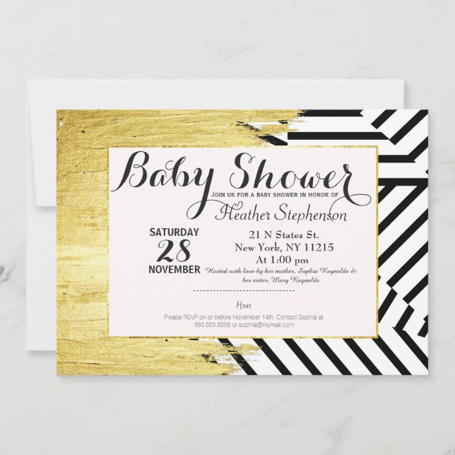 Invitation Motif Élégant de peinture dorée Faux Strokes & Str (Devant)