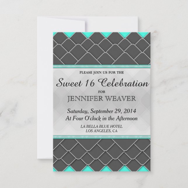 Invitation Motif élégant moderne sarcelle néon noir et blanc (Devant)