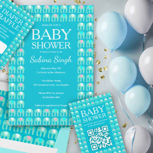 Invitation Motif Eléphant Cute BABY SHOWER personnalisé