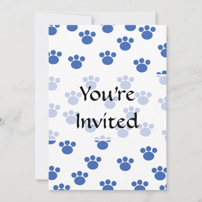 Invitation Motif Empreinte de patte animal. Bleu et Blanc. (Devant)