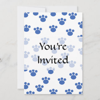 Invitation Motif Empreinte de patte animal. Bleu et Blanc.