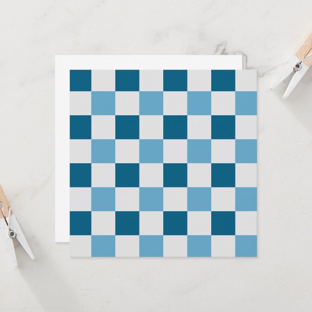 Invitation Motif en damier blanc et bleu (Devant/Arrière en situation)