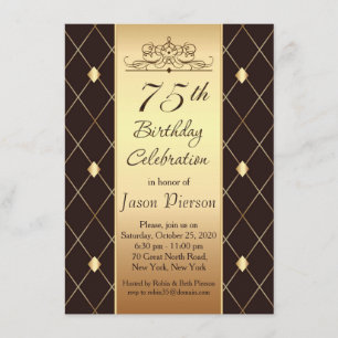 Invitation Motif en diamant d'or sur brun 75e anniversaire fê