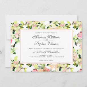 Invitation Motif en fleurs d'aquarelle rose - Mariage