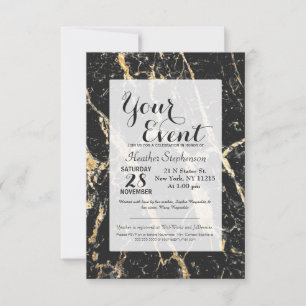 Invitation Motif en or et en marbre noir chic