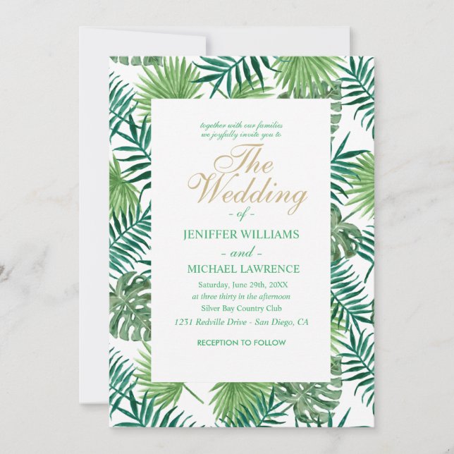 Invitation Motif Feuille de la forêt tropicale. (Devant)