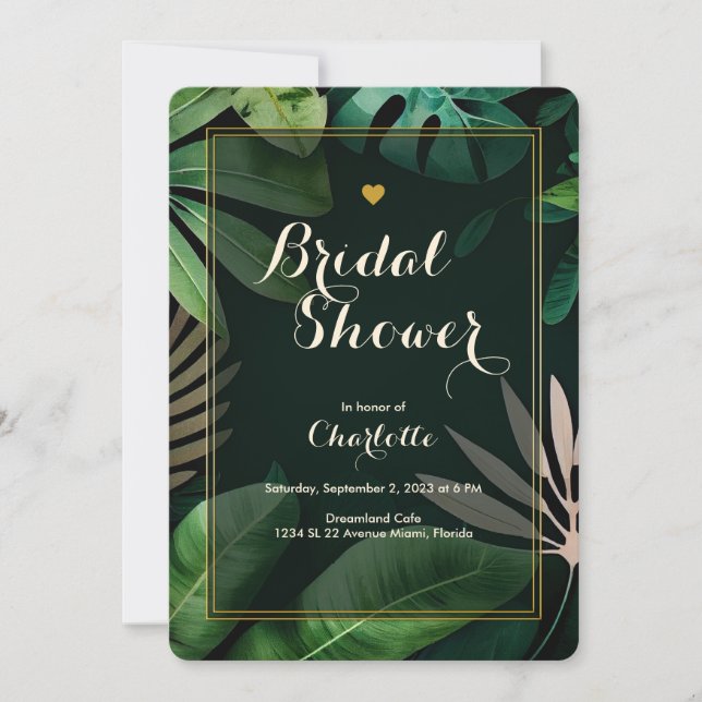 Invitation Motif Feuille tropical | MARIAGE | FÊTE DES MARIÉE (Devant)