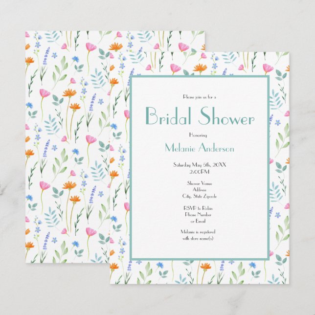 Invitation Motif Fleur sauvage d'aquarelle mixte (Devant / Derrière)