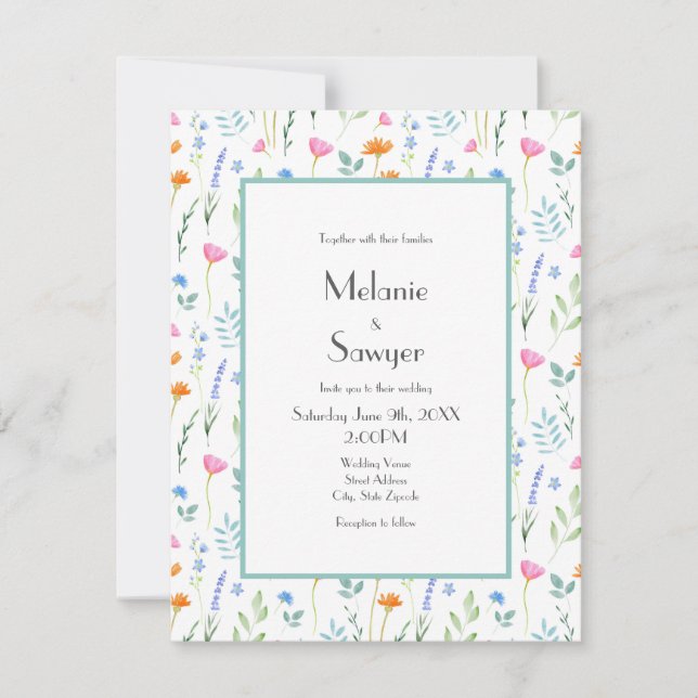 Invitation Motif Fleur sauvage d'aquarelle mixte (Devant)