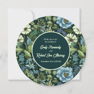 Invitation Motif Fleur sauvage victorien bleu et vert