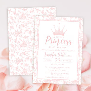 Invitation Motif fleuri rose petit baby shower princesse