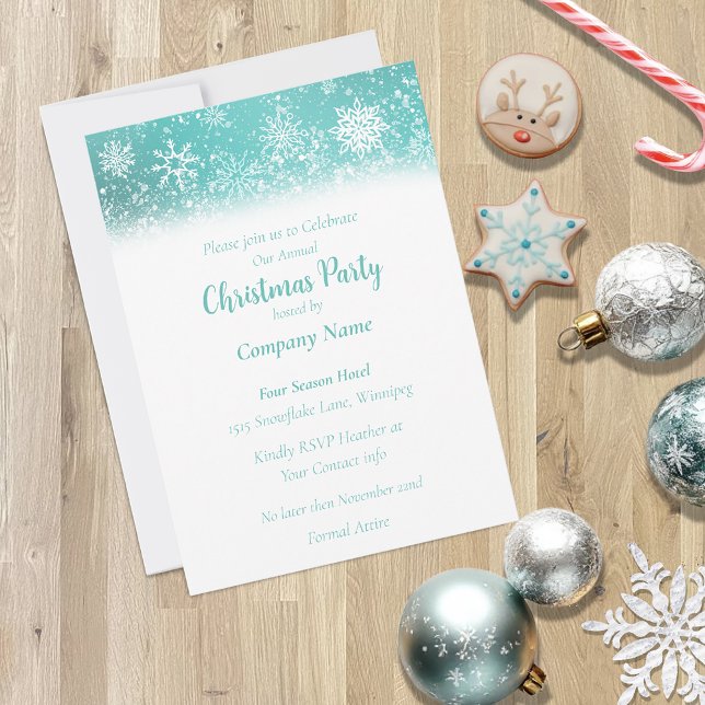 Invitation Motif Flocon de Neige Bleu Sarcelle Fête de Noël d (Créateur téléchargé)