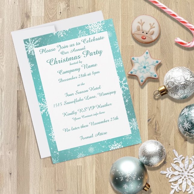 Invitation Motif Flocon de Neige Bleu Sarcelle Fête de Noël d (Créateur téléchargé)