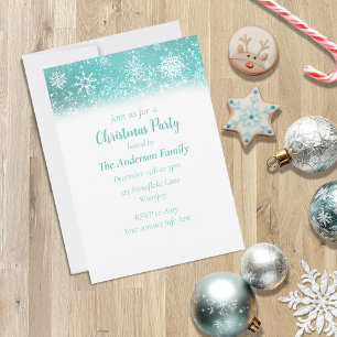 Invitation Motif Flocon de Neige Bleu Sarcelle Hiver Noël