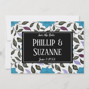 Invitation Motif floral bleu vintage Enregistrer la date 