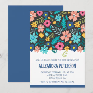Invitation Motif floral de la marine moderne pour 81e anniver