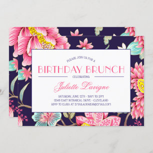Invitation Motif Floral en Aqua Rose et Bleu Anniversaire