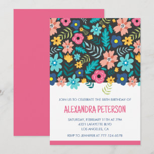 Invitation Motif floral moderne élégant 88e anniversaire