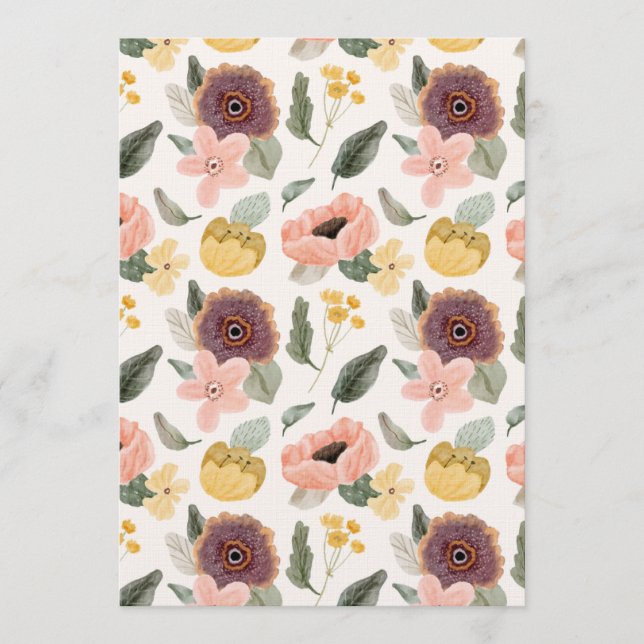 Invitation Motif floral sans couture pastel à l'aquarelle | D (Devant)