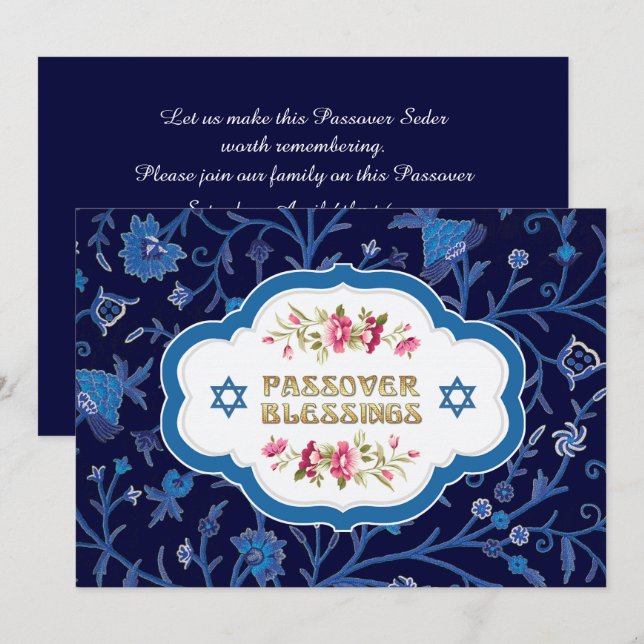 Invitation Motif floral Seder Pessin (Devant / Derrière)