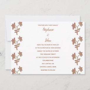 Invitation Motif Floral Terracotta Blanc Simple Mariage