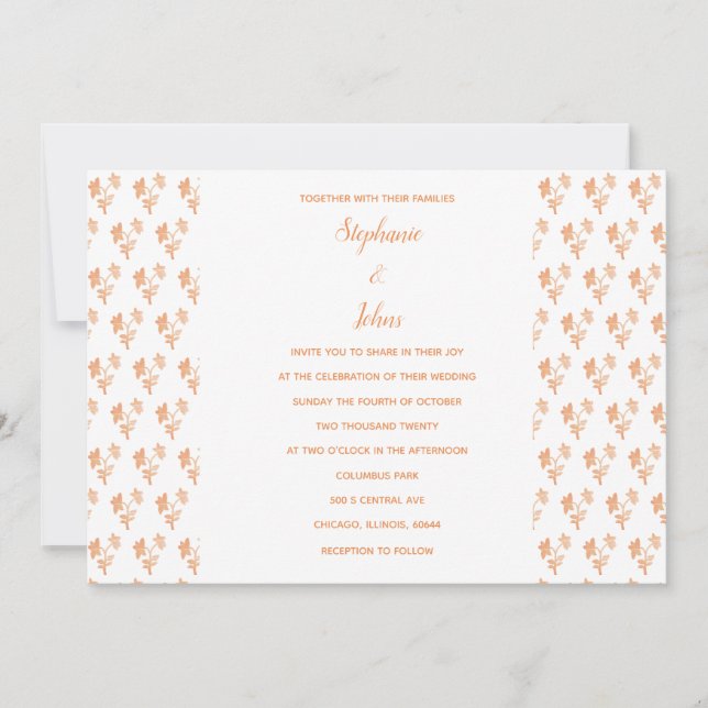 Invitation Motif Floral Terracotta Rustique Orange Mariage (Devant)