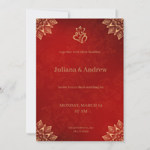 Invitation Motif floral traditionnel classique or et rouge