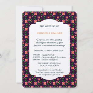 Invitation Motif floral vibrant sans couture sur fond violet