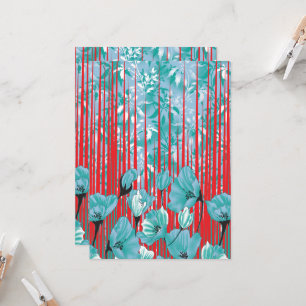 Invitation Motif floral vif avec fleurs turquoise, rouge