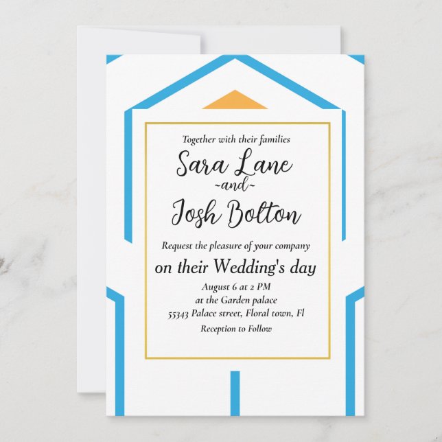 Invitation Motif géométrique abstrait Hexagon en bleu orange (Devant)