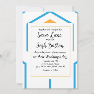 Invitation Motif géométrique abstrait Hexagon en bleu orange