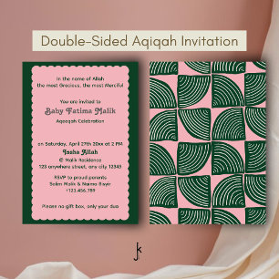Invitation Motif géométrique abstrait rétro Aqiqah rose vert