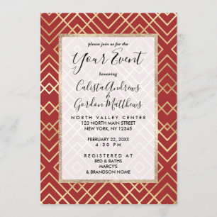 Invitation Motif géométrique Art déco rouge chinois moderne