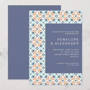Invitation Motif géométrique orné élégant en bleu pour mariag